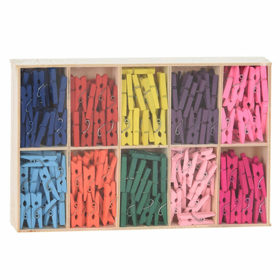 Houten Mini Knijpers Gekleurd, 10 Kleuren