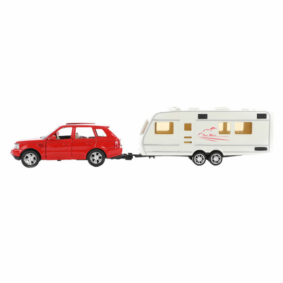 Metal Pull-back Auto met Caravan 1:48