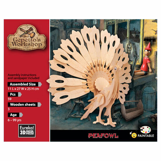 Gepetto&#039;s Workshop Houten Bouwpakket 3D - Pauw