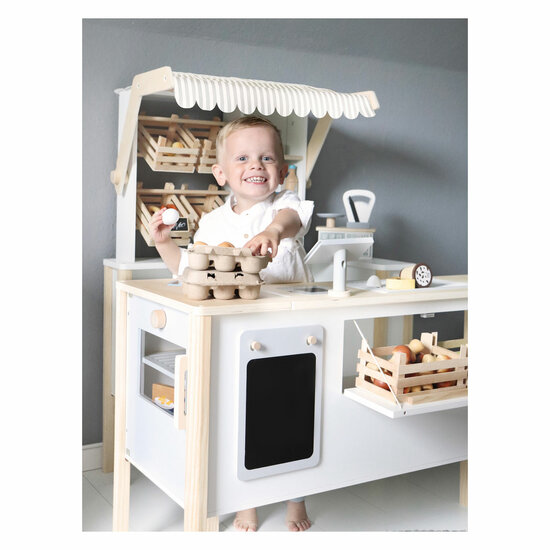 Small Foot - Houten Winkel Wit met Kassa en Lopende Band