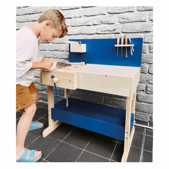 Small Foot - Houten Speelgoedwerkbank Blauw met Accessoires