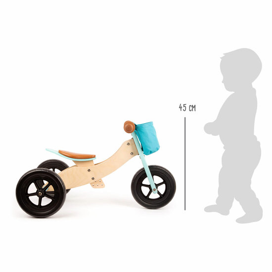 Small Foot - Houten Driewieler en Loopfiets 2in1 Maxi Turquoise