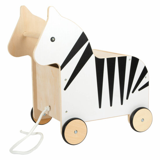 Small Foot - Houten Speelgoedbox en Trekfiguur Zebra Wildlife