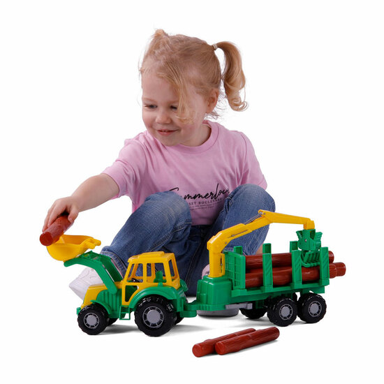 Cavallino Junior Tractor met Kraan Aanhangwagen en Hout, 46cm