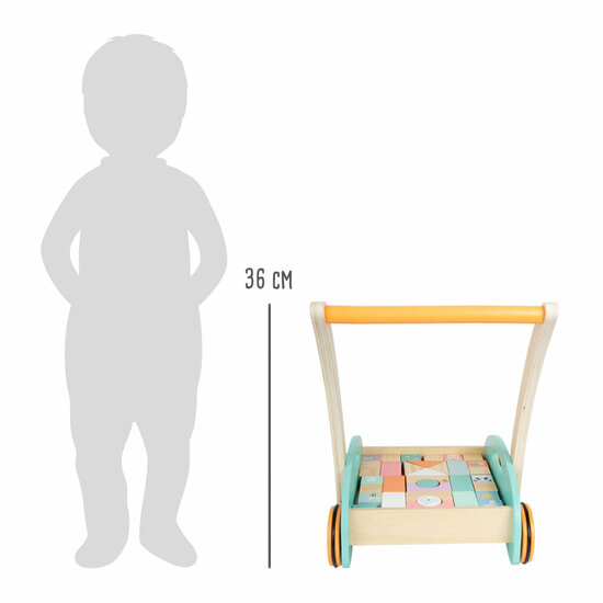 Small Foot - Houten Baby  Walker Loopwagen met Blokken Pastel, 35dlg.