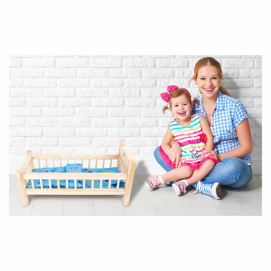 Small Foot - Houten Poppenbed Natuurlijk met Beddengoed, 4dlg.