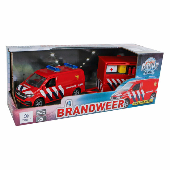 Kids Globe VW Transporter Brandweer met Aanhangwagen