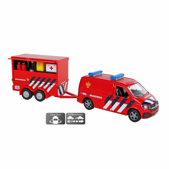 Kids Globe VW Transporter Brandweer met Aanhangwagen