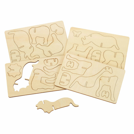 Bouwpakketje Houten 3D Jungledieren, Set van 4