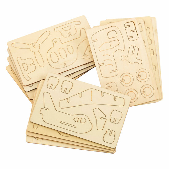 Bouwpakketje Houten 3D Voertuigen, Set van 4