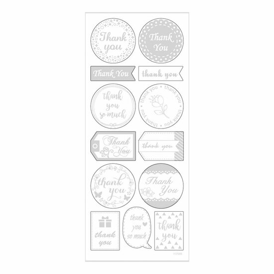 Stickers Zilver Thank You, 1 Vel