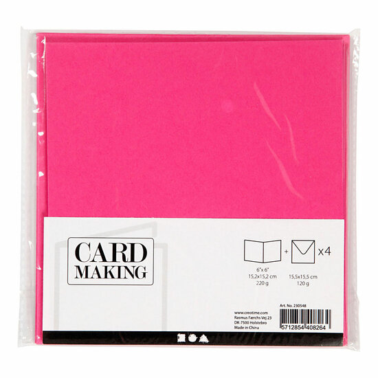 Kaarten en Enveloppen Donker Roze, 4st.