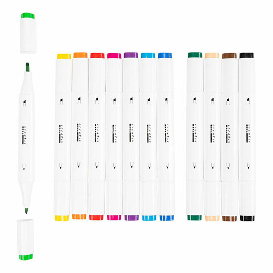 Tekenstift Standaard Kleuren, 12st. Dubbelzijdig