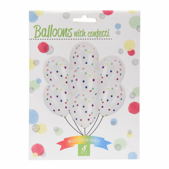 Ballonnen met Confetti Multi Kleuren, 8st.