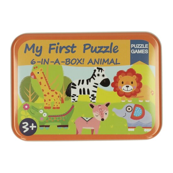 Mijn Eerste 6 Puzzels in Blik -  Wilde Dieren