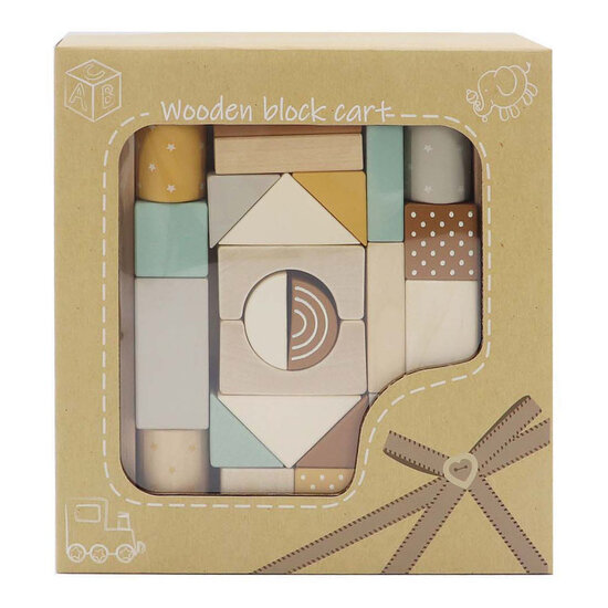 Houten Trekkar met 25 Pastel Blokken