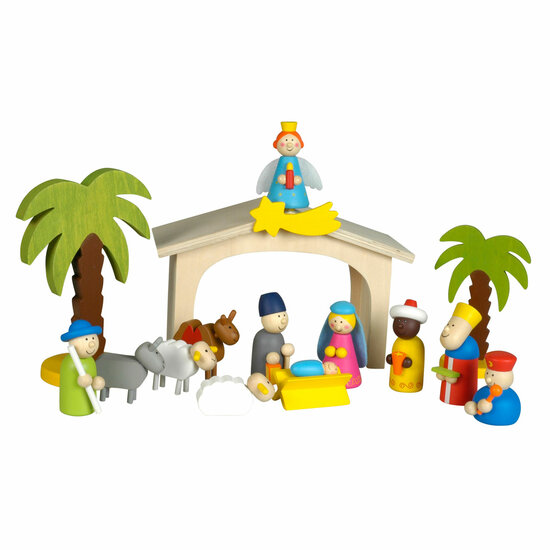 Kerststal Hout met speelfiguren