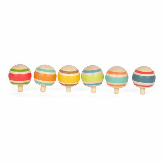 Small Foot - Houten Tollen Gestreept, Set van 6