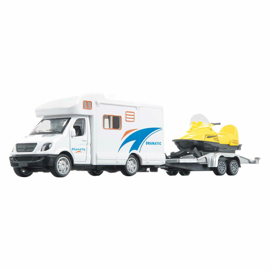 MetalWorld Pull Back Camper met Aanhanger en Sneeuwscooter