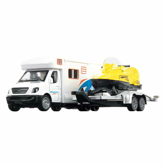 MetalWorld Pull Back Camper met Aanhanger en Sneeuwscooter