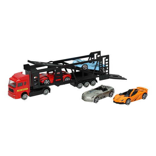 Die-cast Transporter met 4 metalen auto&#039;s