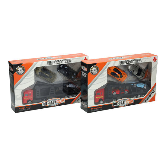 Die-cast Transporter met 4 metalen auto&#039;s