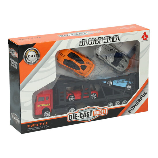 Die-cast Transporter met 4 metalen auto&#039;s