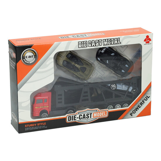 Die-cast Transporter met 4 metalen auto&#039;s
