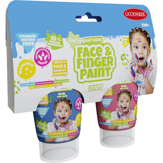 Natural Face &amp; Fingerpaint Tube - Blauw en Roze, 2x65ml