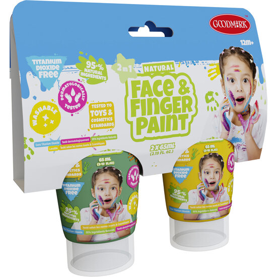 Natural Face &amp; Fingerpaint Tube - Groen en Geel, 2x65ml