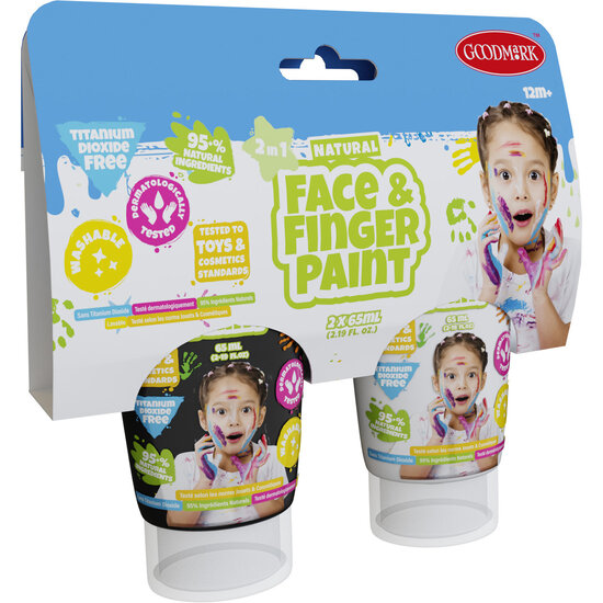 Natural Face &amp; Fingerpaint Tube - Zwart en Wit, 2x65ml