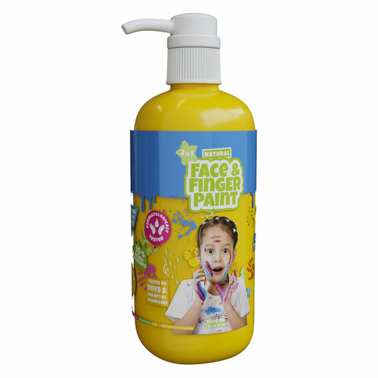 Natural Face &amp; Fingerpaint Fles met Pompje - Geel, 1L