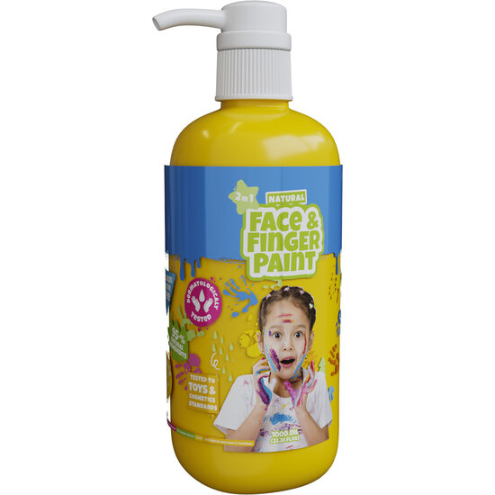 Natural Face &amp; Fingerpaint Fles met Pompje - Geel, 1L