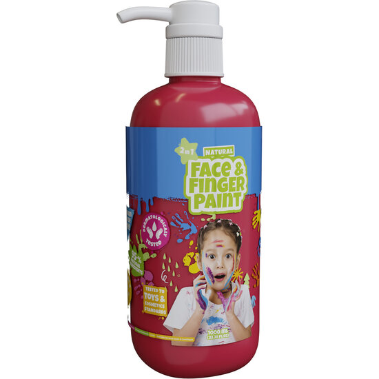 Natural Face &amp; Fingerpaint Fles met Pompje - Rood, 1L