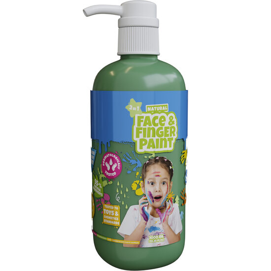 Natural Face &amp; Fingerpaint Fles met Pompje - Groen, 1L
