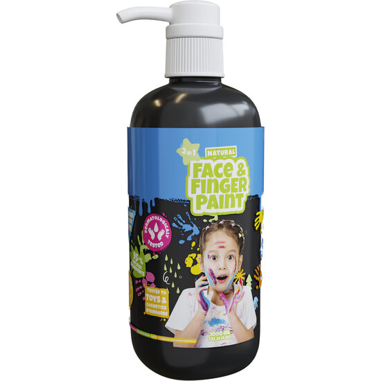 Natural Face &amp; Fingerpaint Fles met Pompje - Zwart, 1L