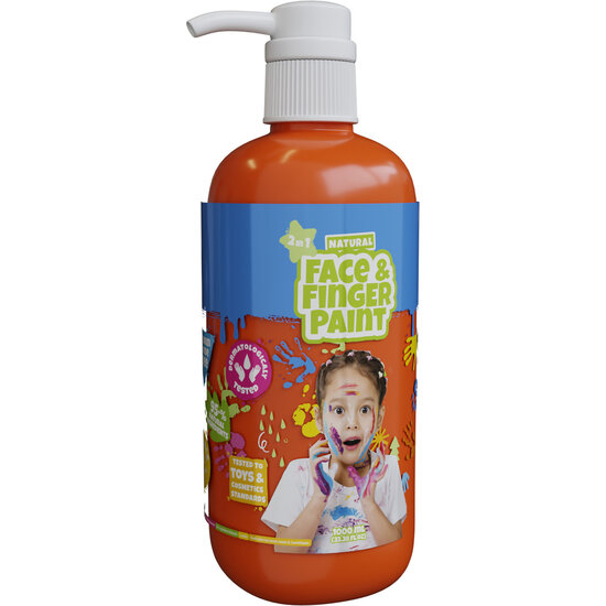 Natural Face &amp; Fingerpaint Fles met Pompje - Oranje, 1L