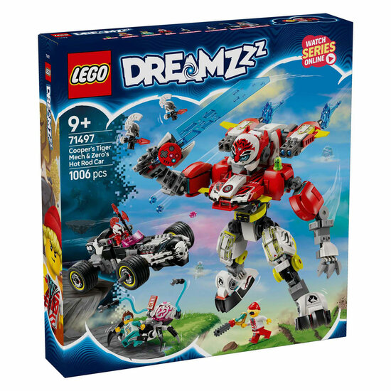 LEGO DREAMZzz 71497 Coopers Tijgermecha en Zero&#039;s Hot Rod Auto