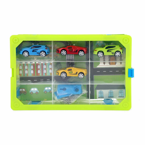 Turbo Racers Verzamelkoffer met Auto&#039;s en Speelkleed, 6dlg.