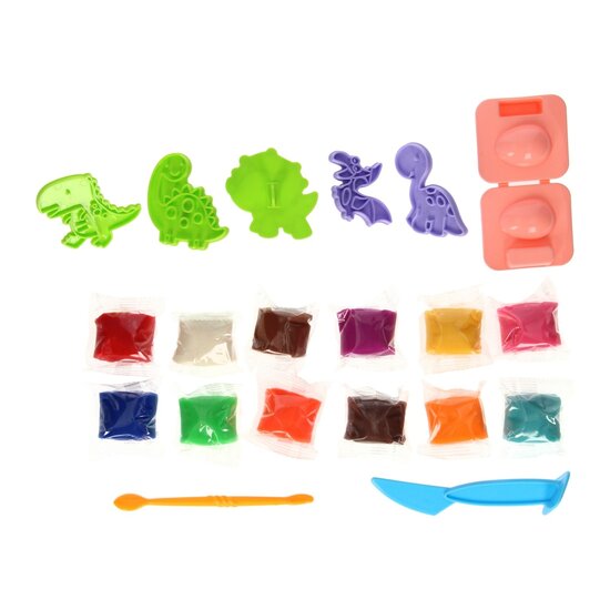 Kleiset in Opbergbox Dino Vormen - 12 Kleuren Klei