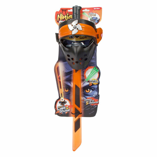 Ninja Lichtzwaard Licht en Geluid met Schietfunctie en Masker - Oranje