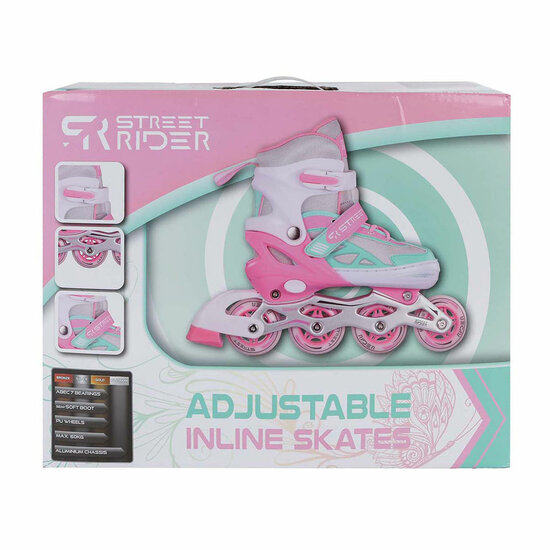 Street Rider Inline Skeelers Roze/Groen Verstelbaar, Maat 33-36