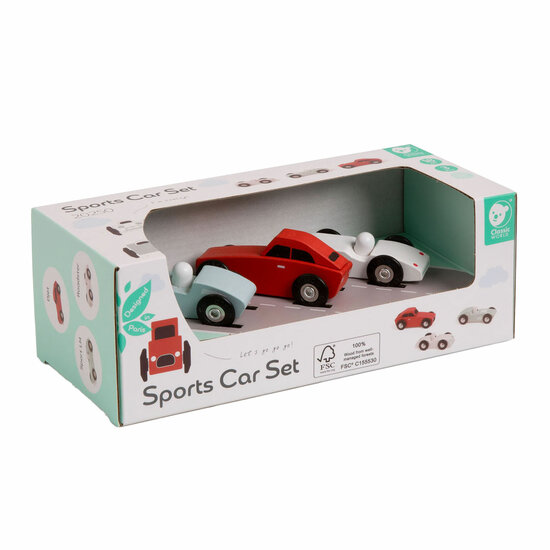 Classic World Houten Sportauto&#039;s Set, 3st.