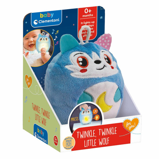Clementoni Baby Twinkle Winkle Kleine Wolf Blauw Knuffel Nachtlamp