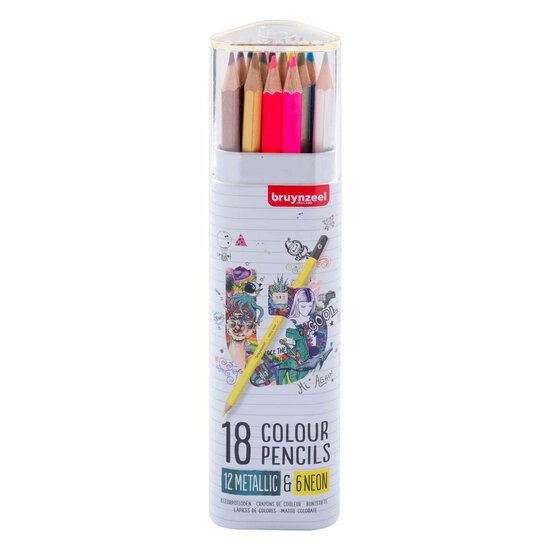 Bruynzeel Kleurpotloden Blik metallic &amp; Neon, 18 Kleuren