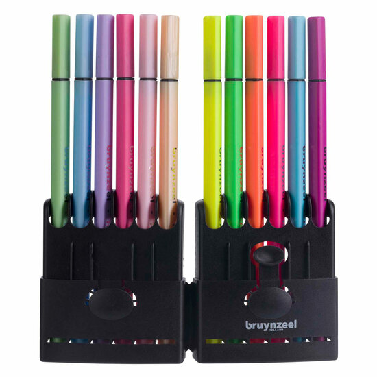 Bruynzeel Fineliner Set Neon &amp; Pastel, 12 Kleuren