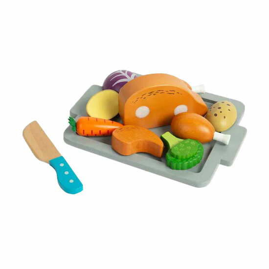 Bigjigs Houten Gebraden Diner Speelset, 12dlg.