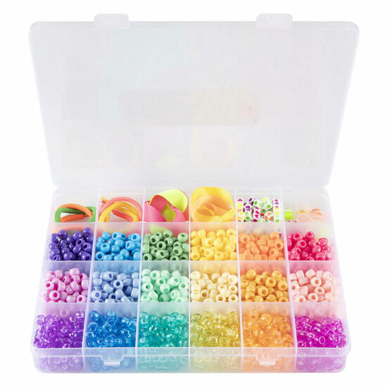 Pony Beads &amp; Accessoires in Opbergdoos, 18 Kleuren