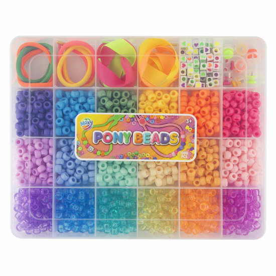 Pony Beads &amp; Accessoires in Opbergdoos, 18 Kleuren