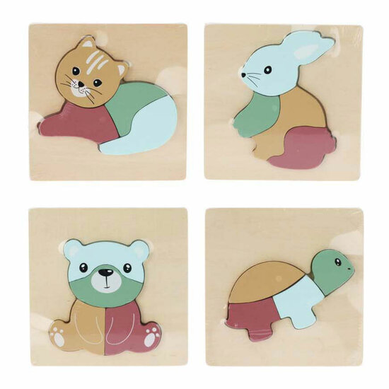 Houten Puzzel Dier, 4st.